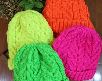 Neon Cabled Stocking Hats / Neon Cable Walking Hats