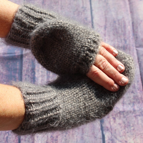 Dark Gray Convertible Fingerless Gloves with Mitten Flap