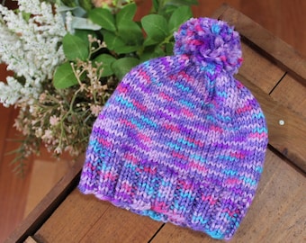 Purple & Pink Baby Hat / Purple Baby Hat with Pom Pom