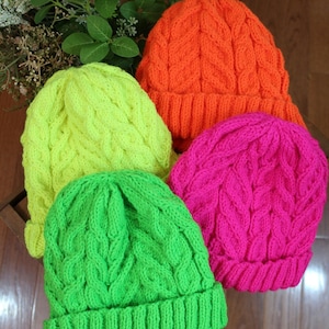 Neon Cabled Stocking Hats / Neon Cable Walking Hats