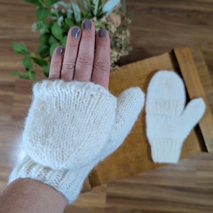 Cream Convertible Fingerless Gloves with Mitten Flap
