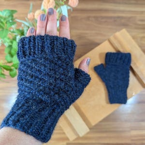 Navy Blue Fingerless Gloves with Cuff/Navy Blue Adjustable Fingerless Gloves
