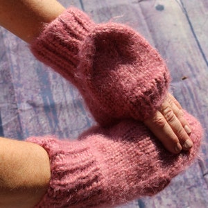 Rose Pink Convertible Fingerless Gloves with Mitten Flap