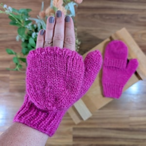 Hot Pink Convertible Fingerless Gloves with Mitten Flap
