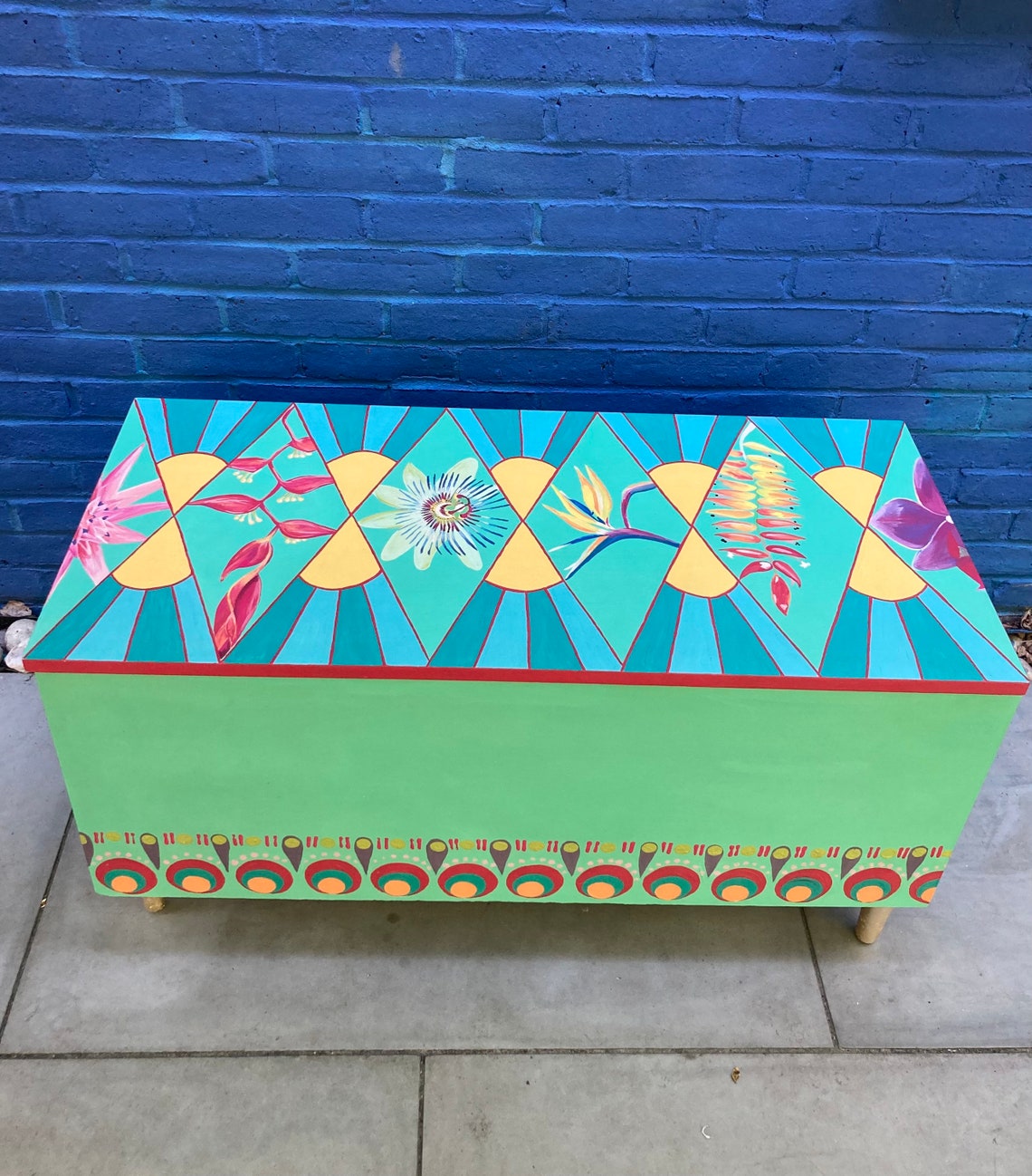 Hand painted blanket storage box. Etsy