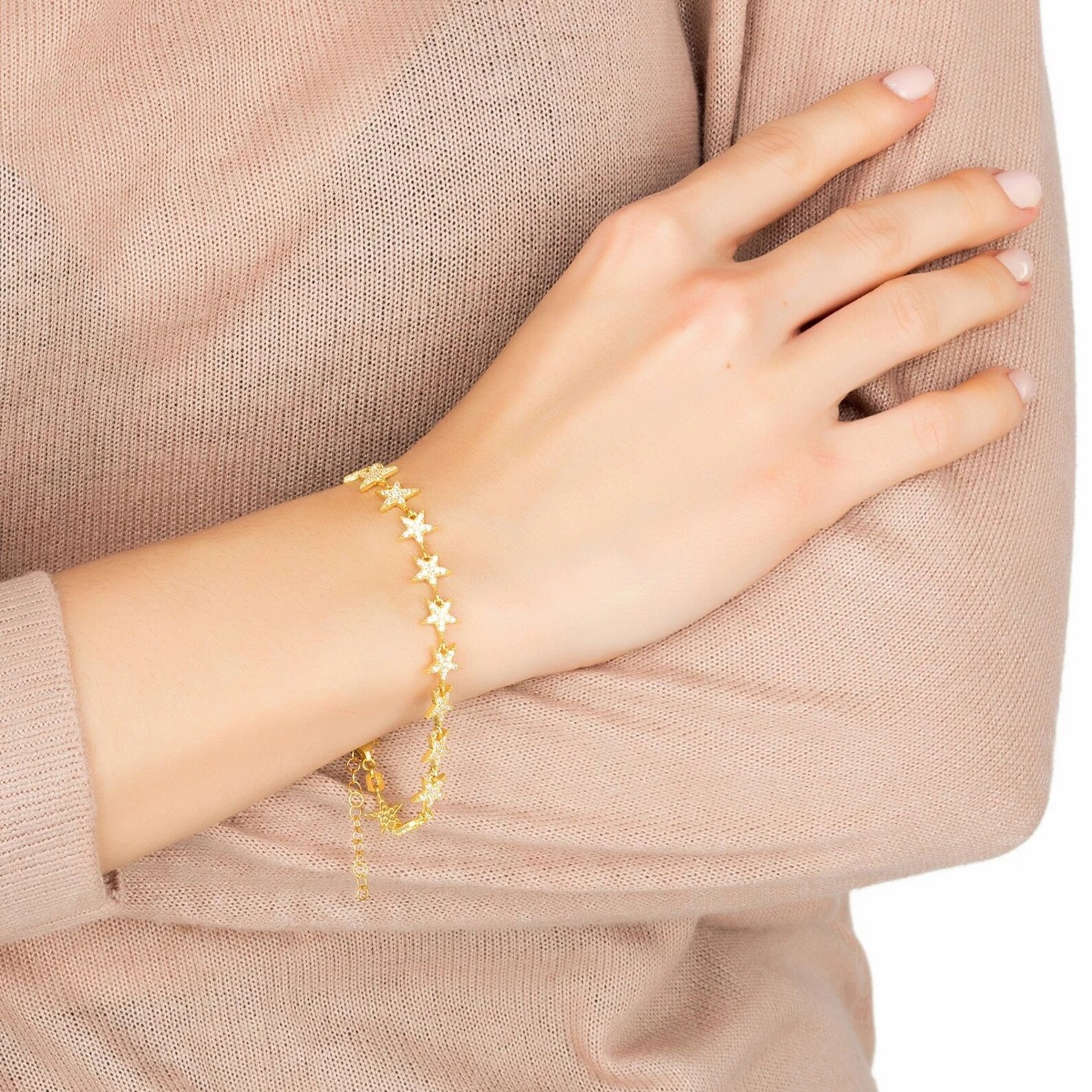 Star Strand Tennis Bracelet Gift Pink Rose Gold Cubic Zirconia Etsy