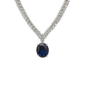 Collar de tenis Garbo con piedras preciosas ovaladas, zafiro y plata