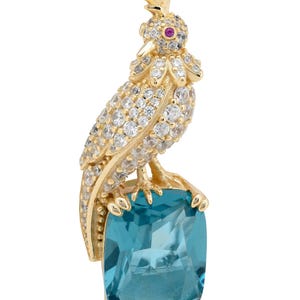Spilla Latelita da donna in argento sterling e oro 18 carati a forma di uccello innamorato con topazio blu di Londra - 3,8 cm x 1,4 cm