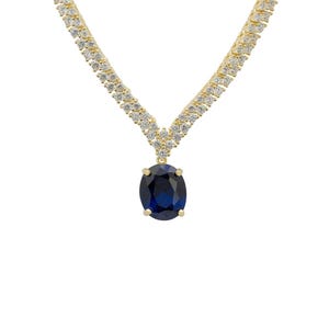Collar de tenis Garbo con piedras preciosas ovaladas, zafiro y oro