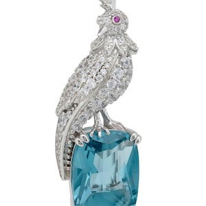 Spilla a forma di uccello innamorato con topazio blu di Londra in argento sterling per donna