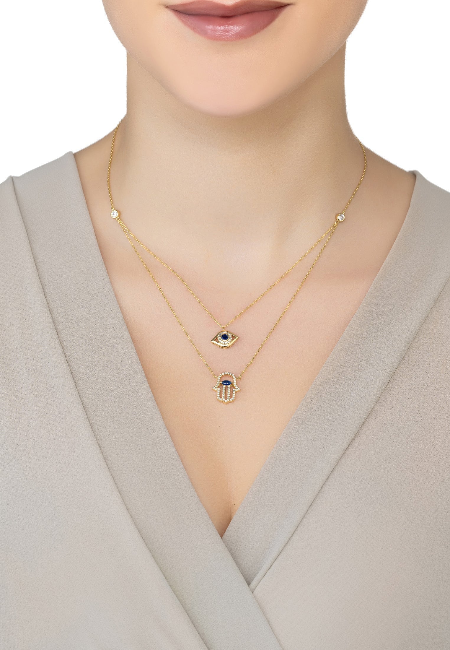 Layered hamsa necklace discount