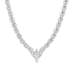 Latelita Petal Tennis Halskette, 44 cm Silber Choker mit künstlichen Diamanten