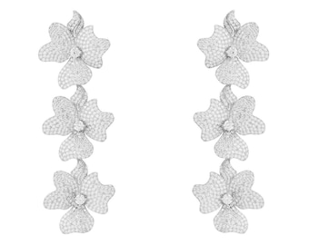 Latelita レディース 925スターリングシルバー トリプルドロップピアス（キュービックジルコニア付き） - 長さ7.5cm