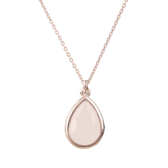 Latelita Small Mini Gemstone Pendant Necklace Rose Gold Pink Quartz Teardrop
