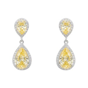 Orecchini Latelita da donna in argento sterling con topazio giallo a goccia - 3,0 cm x 1,0 cm - Giallo
