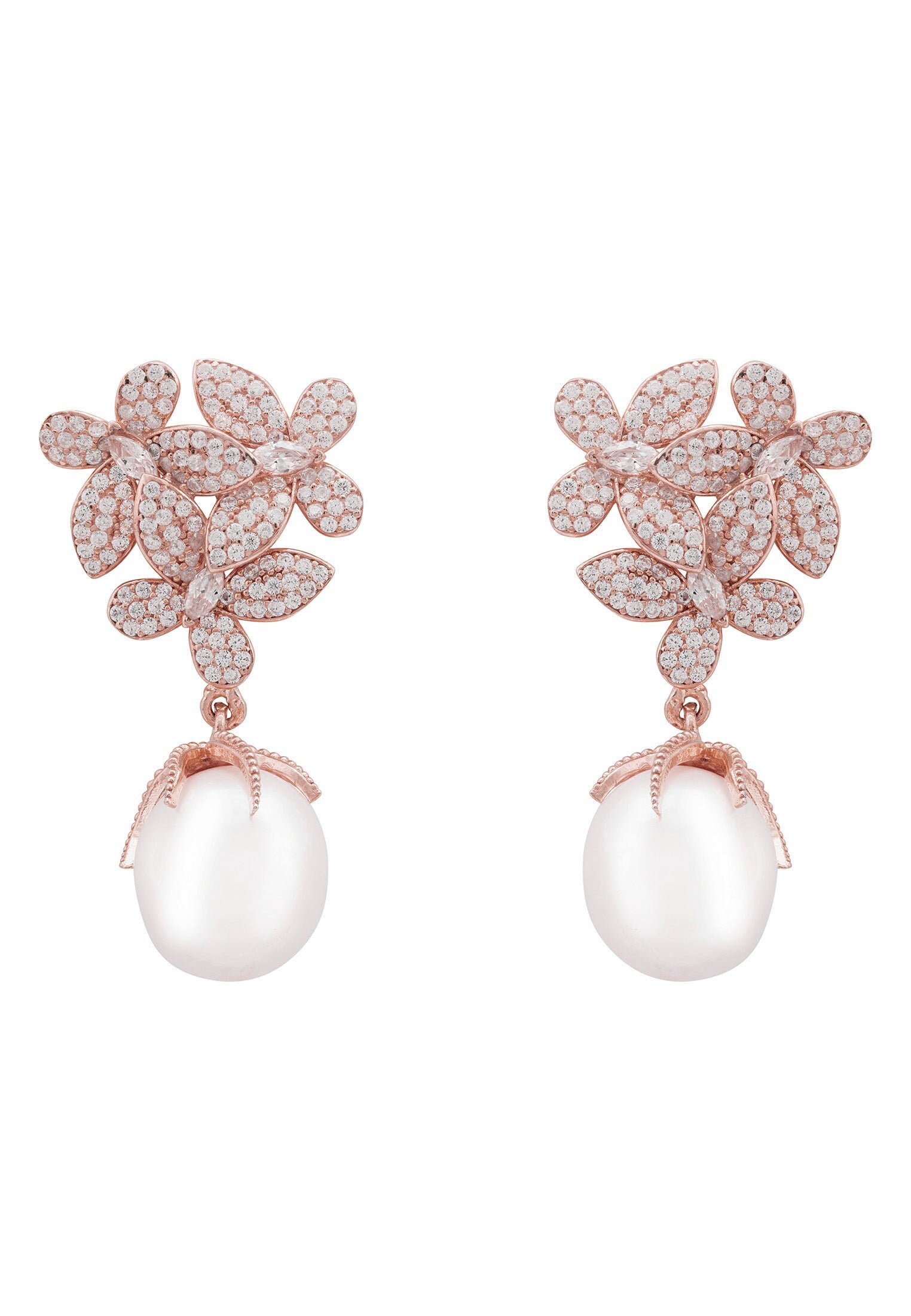 Flowers Baroque Pearl Earrings Rosegold White - Etsy