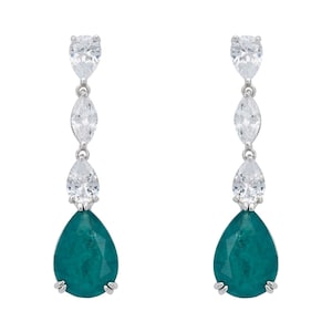 Latelita Keira Colombian Emerald Drop Earrings in Silver for Women