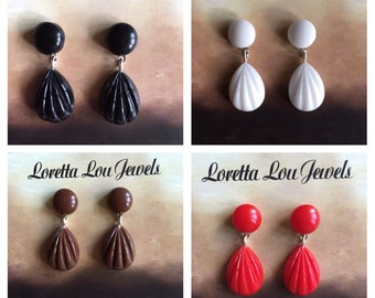 Vintage inspired earrings in teardrop shape, 40s 50s style, Bakelite style