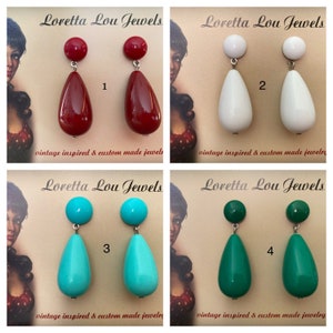 Vintage inspired earrings, teardrop shape, 50's bakelite style