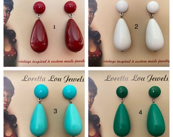 Vintage inspired earrings, teardrop shape, 50's bakelite style