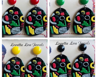 Vintage inspired earrings, Mexican colorful, bakelite style