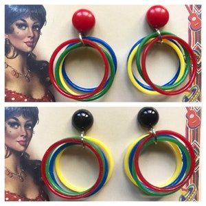 Vintage inspired colorful earrings in 40s 50s style, celluloid style