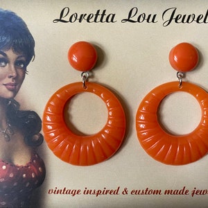 Vintage inspired earrings, 40s 50s Lucite Bakelite style, hoops image 5