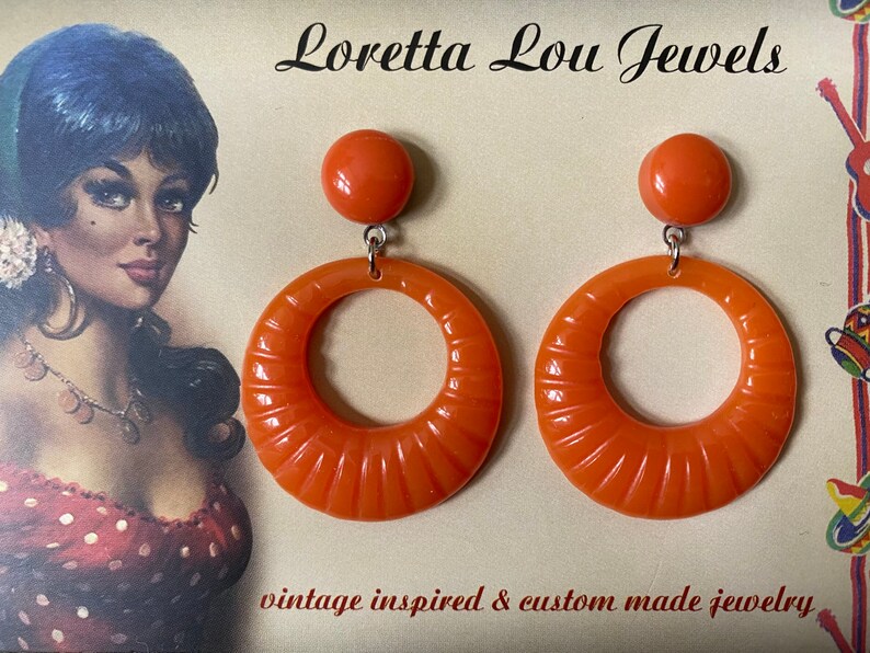Vintage inspired earrings, 40s 50s Lucite Bakelite style, hoops image 5