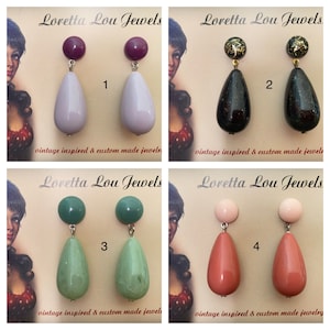 Vintage inspired earrings 40s 50s Bakelite style, drop shape