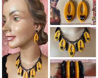 Vintage inspired jewelry set, 50s style, cat
