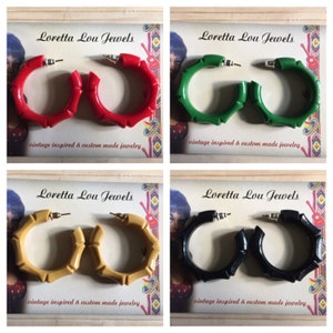 Vintage inspired earrings in 40s 50s Bakelite style reproduced, carved style, bamboo design