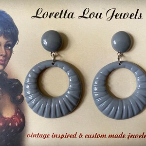 Vintage inspired earrings, 40s 50s Lucite Bakelite style, hoops image 2