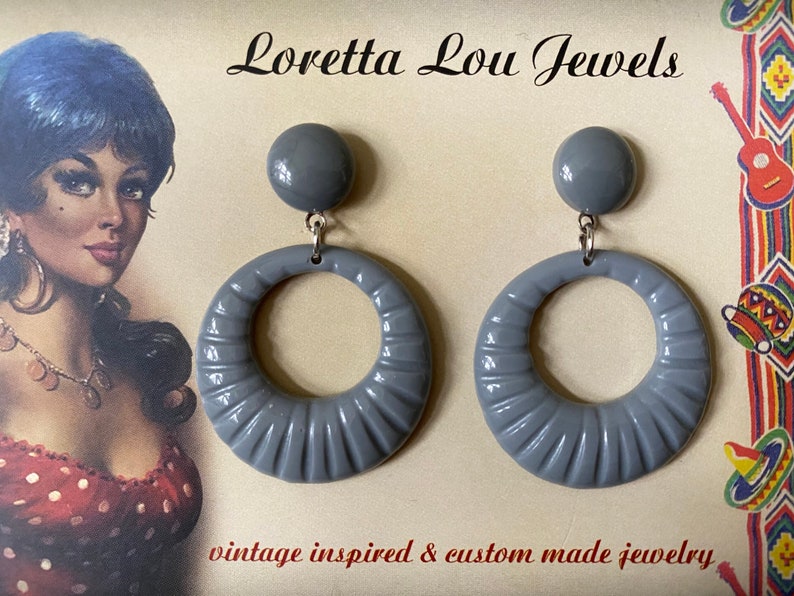 Vintage inspired earrings, 40s 50s Lucite Bakelite style, hoops image 2