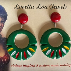 Vintage inspired green/colorful earrings, 50s Mexican style, Fakelite image 4