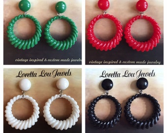 Vintage inspired earrings, hoops, 40s 50s style, Bakelite / Lucite style