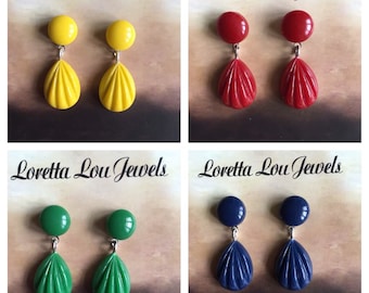 Vintage inspired earrings in teardrop shape, 40s 50s style, Bakelite style, various colors