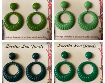 Vintage inspired earrings, 40s 50s Lucite Bakelite style hoops