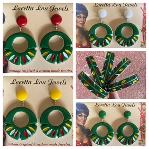 Vintage inspired green/colorful earrings, 50s Mexican style, Fakelite image 6