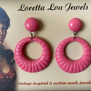 Vintage inspired earrings, 40s 50s Lucite Bakelite style, hoops image 4