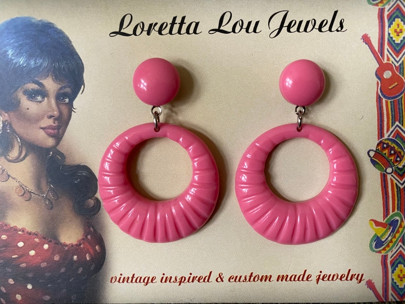 Vintage inspired earrings, 40s 50s Lucite Bakelite style, hoops image 4