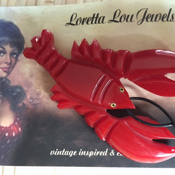 Vintage inspired lobster brooch, lobster pin, 40s 50s style, Bakelite / Lucite style, carved type