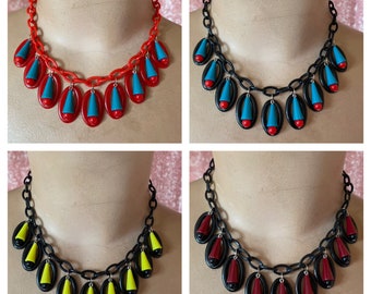 Vintage inspired necklace with pendants 40s/50s style, celluloid style