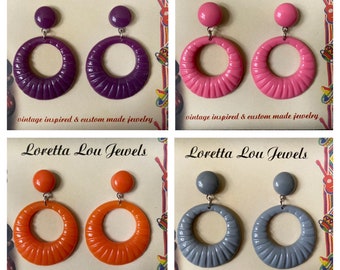 Vintage inspired earrings, 40s 50s Lucite Bakelite style, hoops