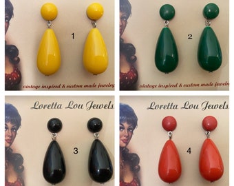 Vintage inspired earrings, teardrop shape, 50s bakelite style