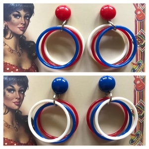 Vintage inspired tricolor earrings, 40's 50's style, celluloid style