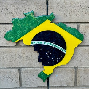 Brazil National Flag Art - Home Decor - Wood Painting with Resin