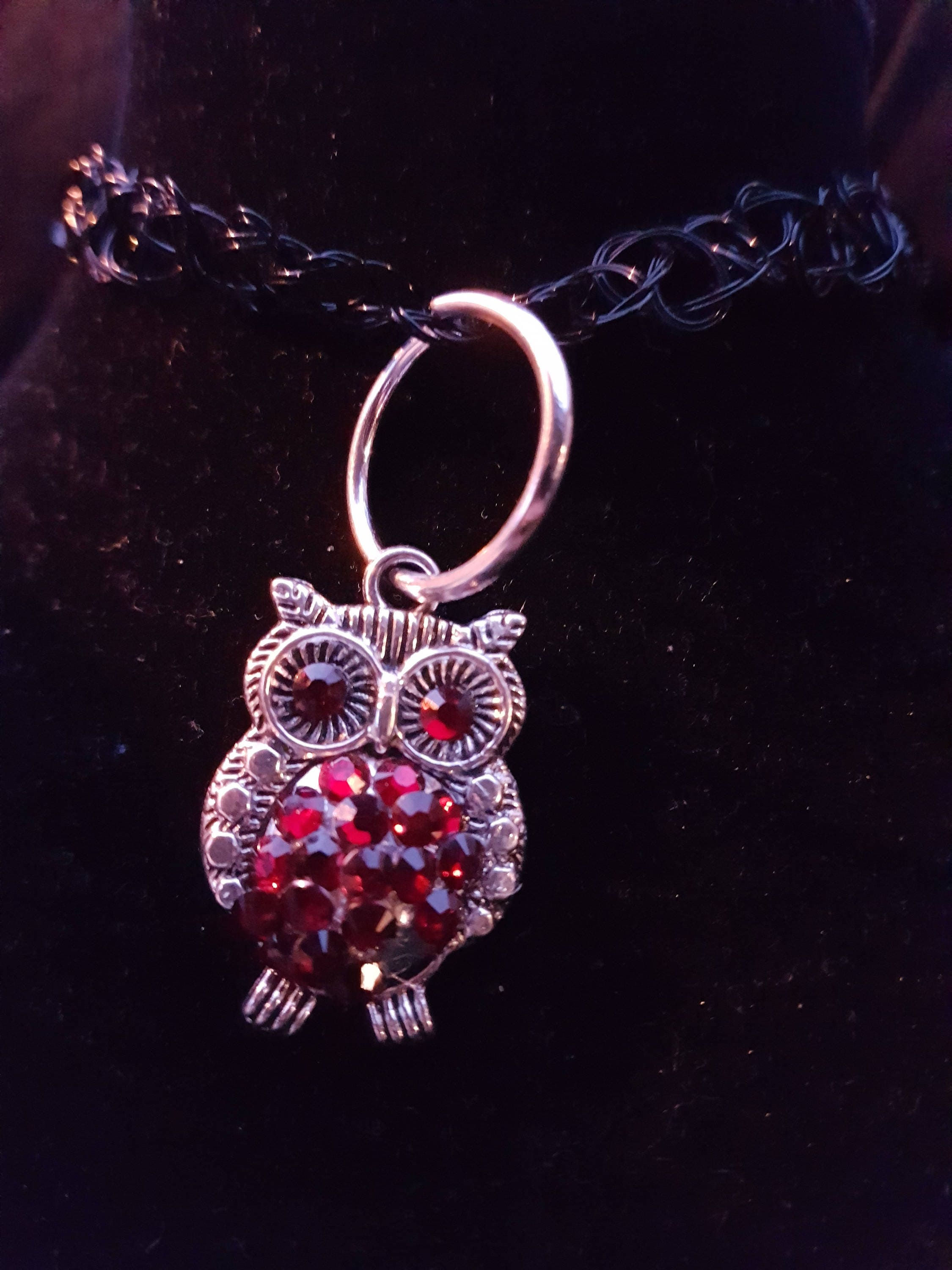 Owl Choker with Red Swarovski Crystals