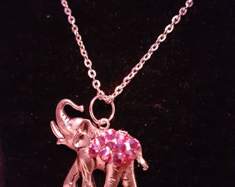 Silver Elephant necklace with Pink Swarovski crystals
