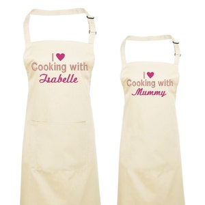 Personalised Matching Mother and Daughter Aprons, Embroidered Apron, gift for Mothers Day image 1