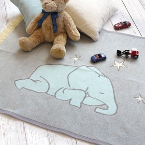 Elephant Nursery Rug, Nursery Decor, Children's / Kid's Nursery Play Mat Rug, Machine Washable, Elephant Design, Grey Blue image 1